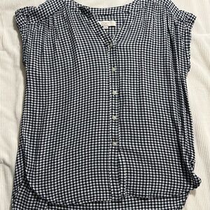 LOFT Black and White Checkered Blouse